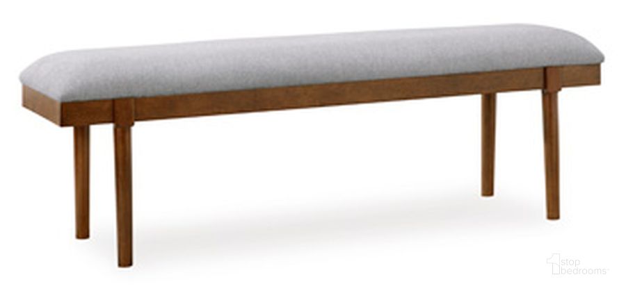 The appearance of Lyncott 59 Inch Upholstered Dining Bench In Gray and Brown designed by Signature Design by Ashley in the modern / contemporary interior design. This gray/brown piece of furniture  was selected by 1StopBedrooms from Lyncott Collection to add a touch of cosiness and style into your home. Sku: D615-00. Material: Fabric. Product Type: Dining Bench.