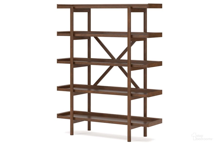The appearance of Lyncott 70 Inch Bookcase In Brown designed by Signature Design by Ashley in the transitional interior design. This brown piece of furniture  was selected by 1StopBedrooms from Lyncott Collection to add a touch of cosiness and style into your home. Sku: H615-70. Material: Wood. Product Type: Bookcase. Image1