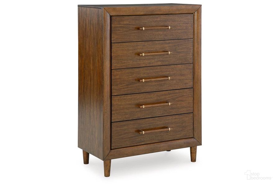 The appearance of Lyncott Chest of Drawers In Brown designed by Signature Design by Ashley in the transitional interior design. This brown piece of furniture  was selected by 1StopBedrooms from Lyncott Collection to add a touch of cosiness and style into your home. Sku: B615-46. Material: Wood. Product Type: Chest. Image1