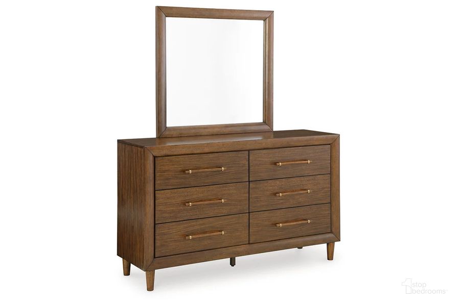 The appearance of Lyncott Dresser and Mirror In Brown designed by Signature Design by Ashley in the transitional interior design. This brown piece of furniture  was selected by 1StopBedrooms from Lyncott Collection to add a touch of cosiness and style into your home. Sku: B615-31;B615-36. Product Type: Dresser and Mirror. Image1