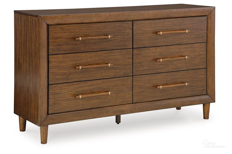 The appearance of Lyncott Dresser In Brown designed by Signature Design by Ashley in the transitional interior design. This brown piece of furniture  was selected by 1StopBedrooms from Lyncott Collection to add a touch of cosiness and style into your home. Sku: B615-31. Material: Wood. Product Type: Dresser. Image1