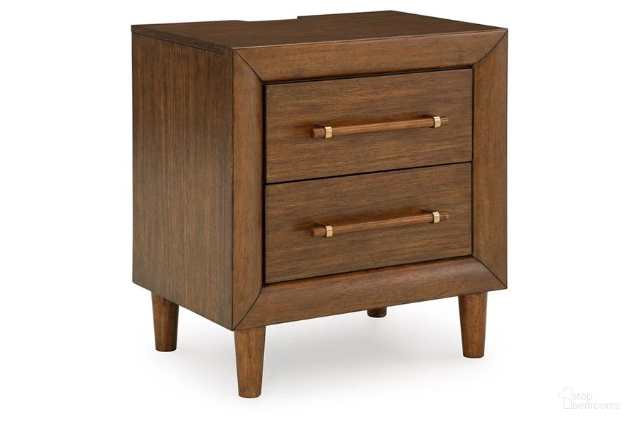 The appearance of Lyncott Nightstand In Brown designed by Signature Design by Ashley in the transitional interior design. This brown piece of furniture  was selected by 1StopBedrooms from Lyncott Collection to add a touch of cosiness and style into your home. Sku: B615-92. Material: Wood. Product Type: Nightstand. Image1