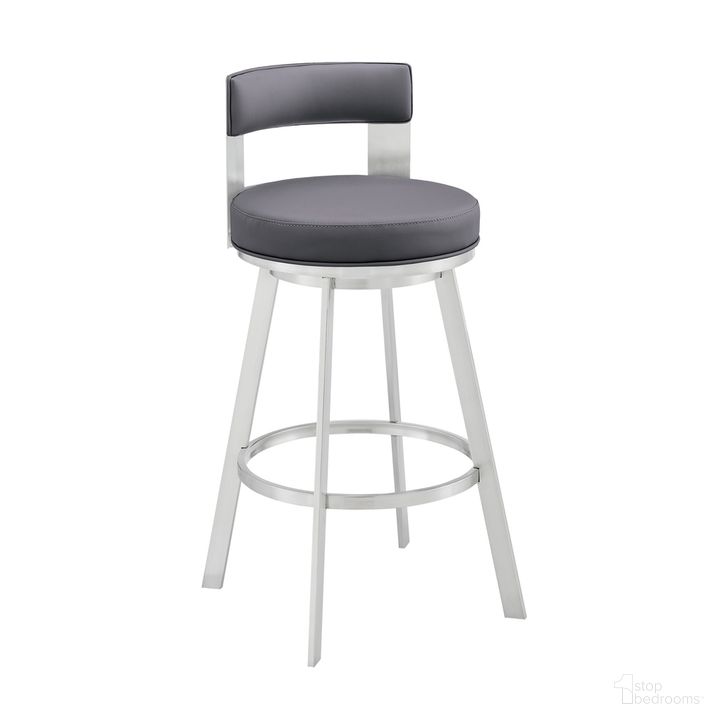 The appearance of Lynof Swivel Bar Stool In Gray designed by Armen Living in the modern / contemporary interior design. This gray piece of furniture  was selected by 1StopBedrooms from Lynof Collection to add a touch of cosiness and style into your home. Sku: 840254335530. Product Type: Barstool. Material: Iron. Image1