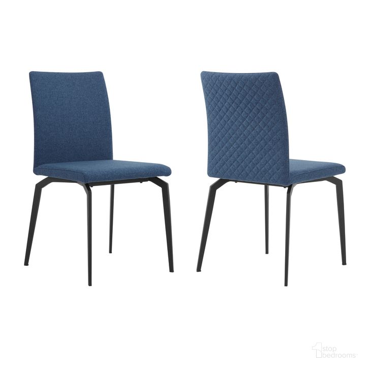 The appearance of Lyon Blue Fabric and Metal Dining Room Chair Set of 2 designed by Armen Living in the modern / contemporary interior design. This blue piece of furniture  was selected by 1StopBedrooms from Lyon Collection to add a touch of cosiness and style into your home. Sku: LCLYSIBLUE. Material: Fabric. Product Type: Dining Chair. Image1
