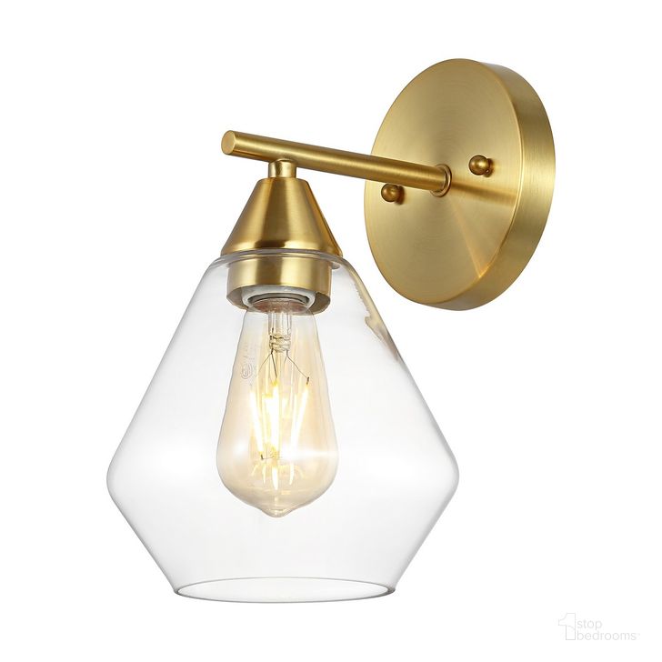 The appearance of Lyona 8.5 Inch Gold and Clear Wall Sconce Set of 2 designed by Safavieh in the modern / contemporary interior design. This gold piece of furniture  was selected by 1StopBedrooms from Lyona Collection to add a touch of cosiness and style into your home. Sku: SCN4133A-SET2. Material: Metal. Product Type: Wall Sconce. Image1