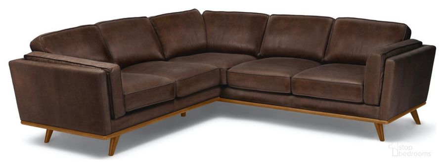 The appearance of Macadamia Bark Leather Sectional Sofa In Chocolate designed by Primitive Collections in the modern / contemporary interior design. This chocolate piece of furniture  was selected by 1StopBedrooms from  to add a touch of cosiness and style into your home. Sku: PCMACBARKSEC10. Material: Leather. Product Type: Sectional.