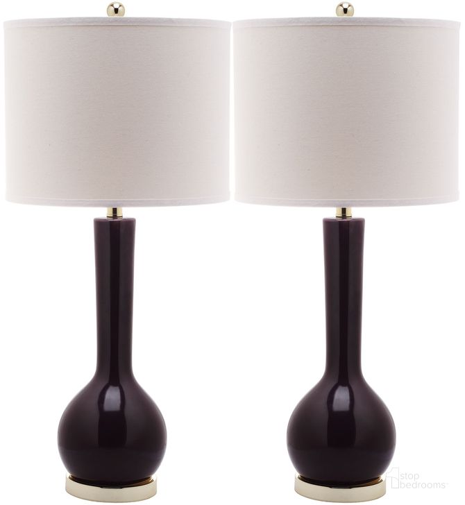 The appearance of Mae Dark Purple and Off-White 30.5 Inch Long Neck Ceramic Table Lamp Set of 2 designed by Safavieh in the modern / contemporary interior design. This purple piece of furniture  was selected by 1StopBedrooms from Mae Collection to add a touch of cosiness and style into your home. Sku: LIT4091K-SET2. Product Type: Table Lamp. Image1