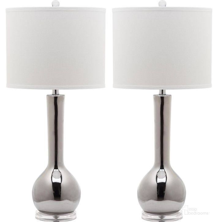 The appearance of Mae Silver and Off-White 30.5 Inch Long Neck Ceramic Table Lamp Set of 2 designed by Safavieh in the modern / contemporary interior design. This silver piece of furniture  was selected by 1StopBedrooms from Mae Collection to add a touch of cosiness and style into your home. Sku: LIT4091M-SET2. Product Type: Table Lamp. Image1