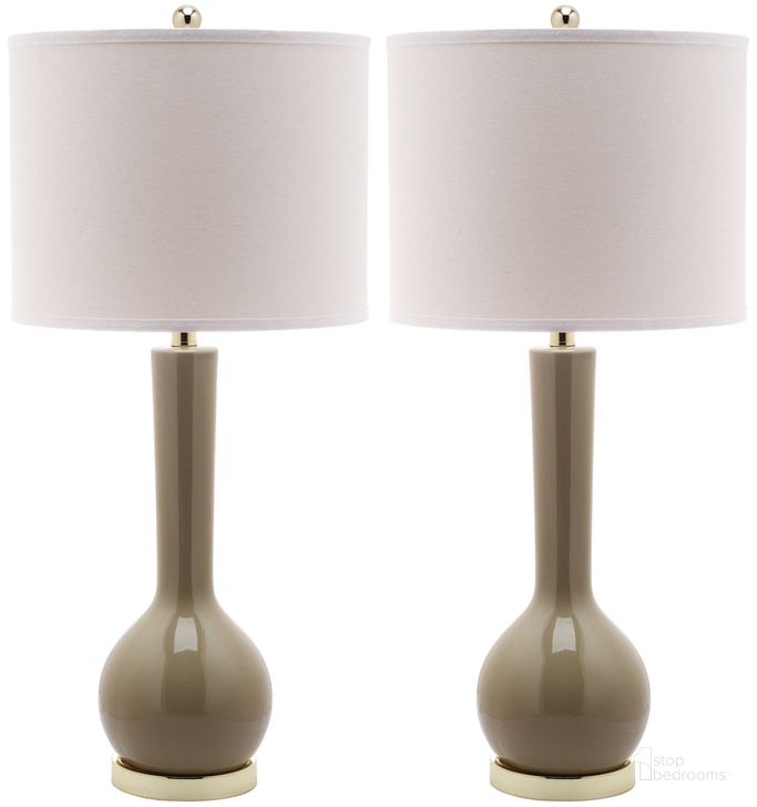 The appearance of Mae Taupe and Off-White 30.5 Inch Long Neck Ceramic Table Lamp Set of 2 designed by Safavieh in the modern / contemporary interior design. This taupe piece of furniture  was selected by 1StopBedrooms from Mae Collection to add a touch of cosiness and style into your home. Sku: LIT4091L-SET2. Product Type: Table Lamp. Image1