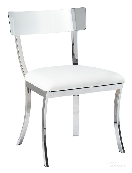 The appearance of Maiden Dining Chair Set of 2 In White designed by Sunpan in the modern / contemporary interior design. This white piece of furniture  was selected by 1StopBedrooms from Maiden Collection to add a touch of cosiness and style into your home. Sku: 46336. Material: Faux Leather. Product Type: Dining Chair. Image1