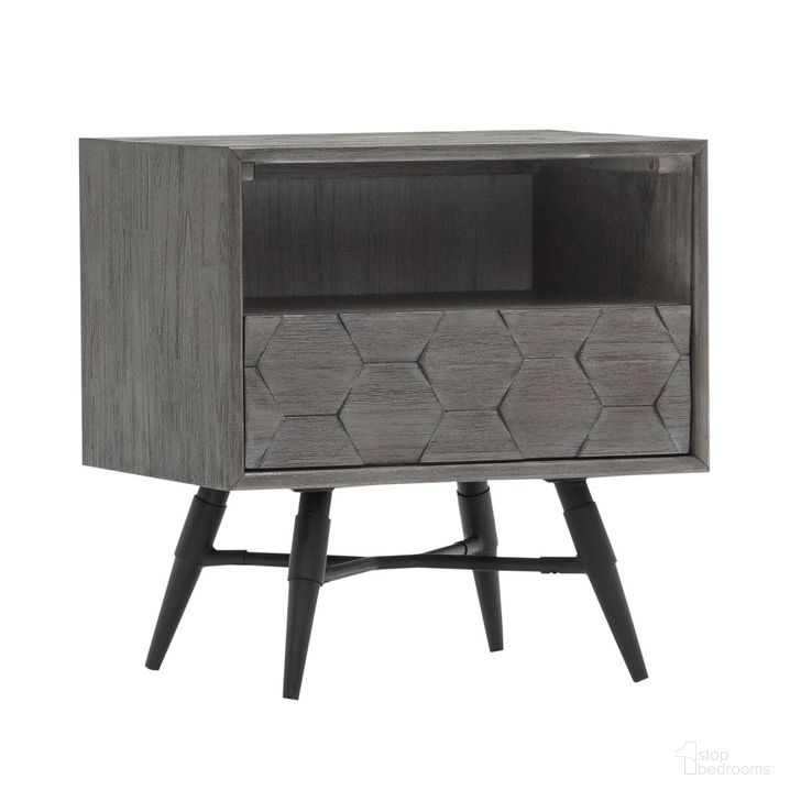 The appearance of Makena 1 Drawer Night Stand In Gray Acacia Wood designed by Armen Living in the modern / contemporary interior design. This gray piece of furniture  was selected by 1StopBedrooms from Makena Collection to add a touch of cosiness and style into your home. Sku: LCMKLATG. Material: Wood. Product Type: Nightstand. Image1