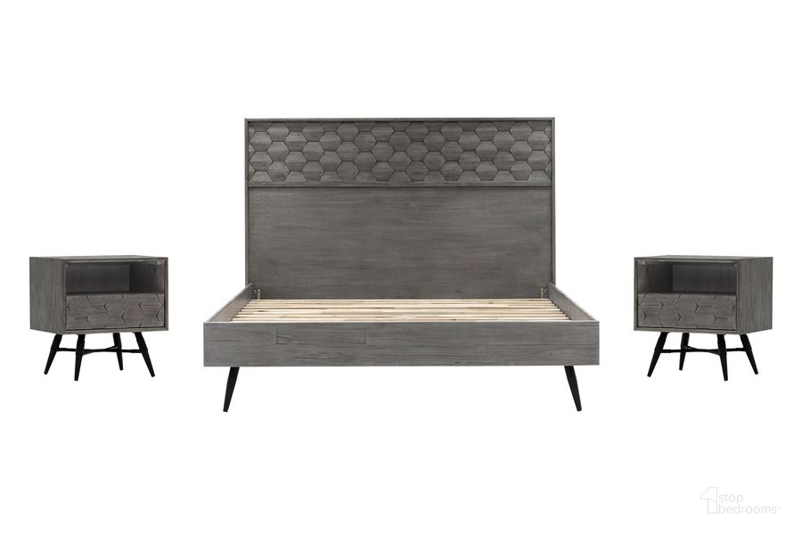 The appearance of Makena 3-Piece King Bedroom Set In Gray Acacia Wood designed by Armen Living in the modern / contemporary interior design. This natural piece of furniture  was selected by 1StopBedrooms from Makena Collection to add a touch of cosiness and style into your home. Sku: LCMKBDTGKGBX1;LCMKBDTGKGBX2;LCMKBDTGKGBX3;LCMKLATG;LCMKLATG. Material: Wood. Product Type: Bedroom Set. Bed Size: King. Image1