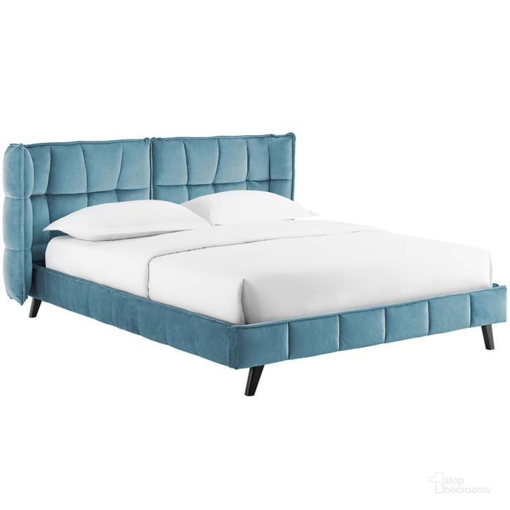 The appearance of Makenna Sea Queen Performance Velvet Platform Bed designed by Modway in the modern / contemporary interior design. This sea piece of furniture  was selected by 1StopBedrooms from Makenna Collection to add a touch of cosiness and style into your home. Sku: MOD-6081-SEA. Bed Type: Platform Bed. Product Type: Platform Bed. Bed Size: Queen. Material: Iron. Image1