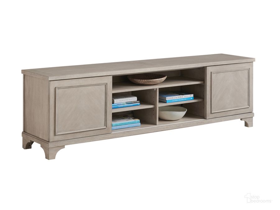 The appearance of Malibu Geoffrey Media Console designed by Barclay Butera in the transitional interior design. This gray piece of furniture  was selected by 1StopBedrooms from Malibu Collection to add a touch of cosiness and style into your home. Sku: 01-0926-908. Product Type: Media Console. Image1
