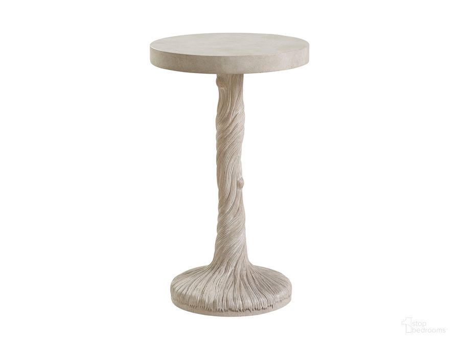 The appearance of Malibu Saddle Peak Round Accent Table designed by Barclay Butera in the transitional interior design. This white piece of furniture  was selected by 1StopBedrooms from Malibu Collection to add a touch of cosiness and style into your home. Sku: 01-0926-950. Product Type: Accent Table. Image1