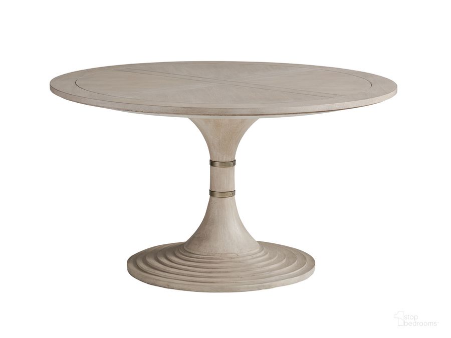 The appearance of Malibu Topanga Round Dining Table designed by Barclay Butera in the modern / contemporary interior design. This gray piece of furniture  was selected by 1StopBedrooms from Malibu Collection to add a touch of cosiness and style into your home. Sku: 01-0926-870C. Table Base Style: Pedestal. Table Top Shape: Round. Product Type: Dining Table. Size: 54". Image1