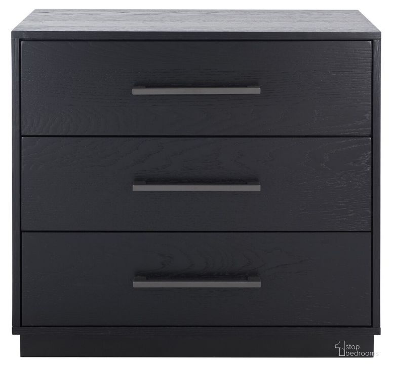 The appearance of Mallory 3 Drawer Nightstand In Black designed by Safavieh Couture in the modern / contemporary interior design. This black piece of furniture  was selected by 1StopBedrooms from Mallory Collection to add a touch of cosiness and style into your home. Sku: SFV2119C. Product Type: Nightstand. Material: MDF. Image1