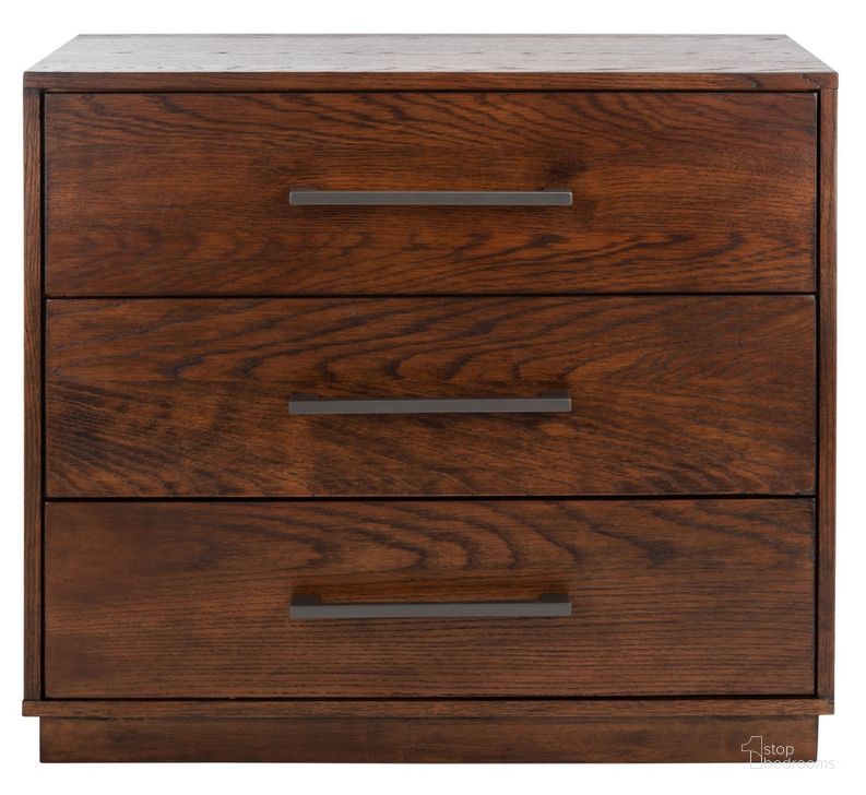 The appearance of Mallory 3 Drawer Nightstand In Dark Brown designed by Safavieh Couture in the modern / contemporary interior design. This dark brown piece of furniture  was selected by 1StopBedrooms from Mallory Collection to add a touch of cosiness and style into your home. Sku: SFV2119A. Product Type: Nightstand. Material: MDF. Image1