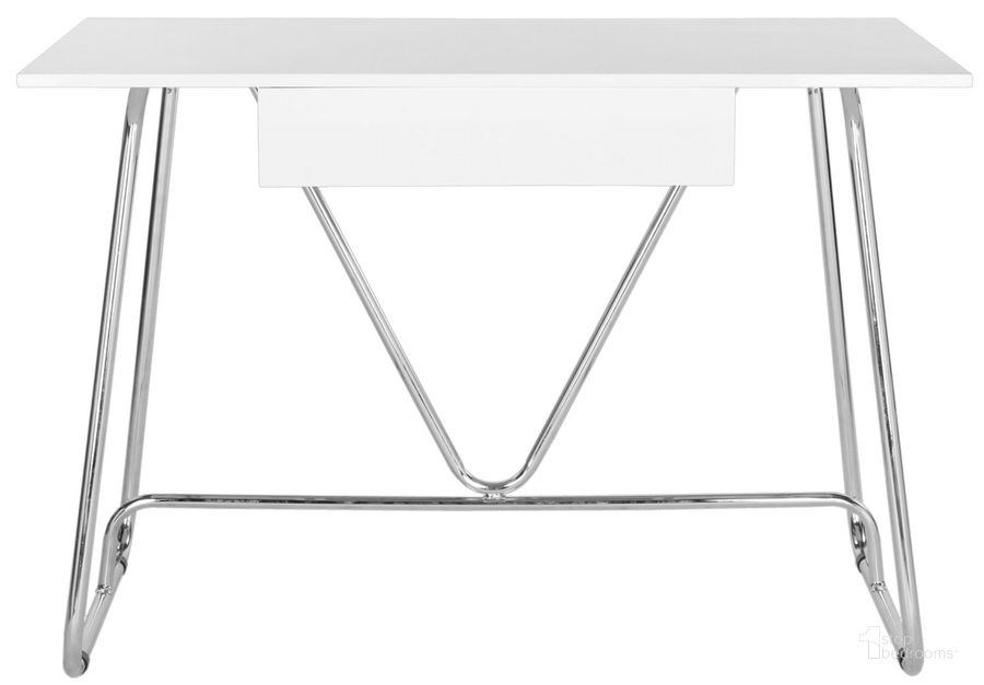 The appearance of Malloy White and Chrome Desk designed by Safavieh in the modern / contemporary interior design. This white and chrome piece of furniture  was selected by 1StopBedrooms from Safavieh FOX Collection to add a touch of cosiness and style into your home. Sku: FOX2212A. Product Type: Desk. Material: Iron. Image1