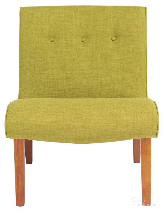 The appearance of Mandell Sweet Pea Green and Natural Oak Finish Chair with Buttons designed by Safavieh in the modern / contemporary interior design. This natural oak piece of furniture  was selected by 1StopBedrooms from Mandell Collection to add a touch of cosiness and style into your home. Sku: MCR4552E. Material: Wood. Product Type: Accent Chair. Image1