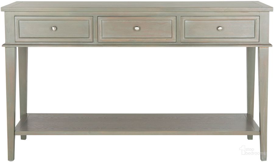 The appearance of Manelin Ash Grey Console with 3 Storage Drawers designed by Safavieh in the country / farmhouse interior design. This ash gray piece of furniture  was selected by 1StopBedrooms from Manelin Collection to add a touch of cosiness and style into your home. Sku: AMH6641C. Material: Wood. Product Type: Console. Image1