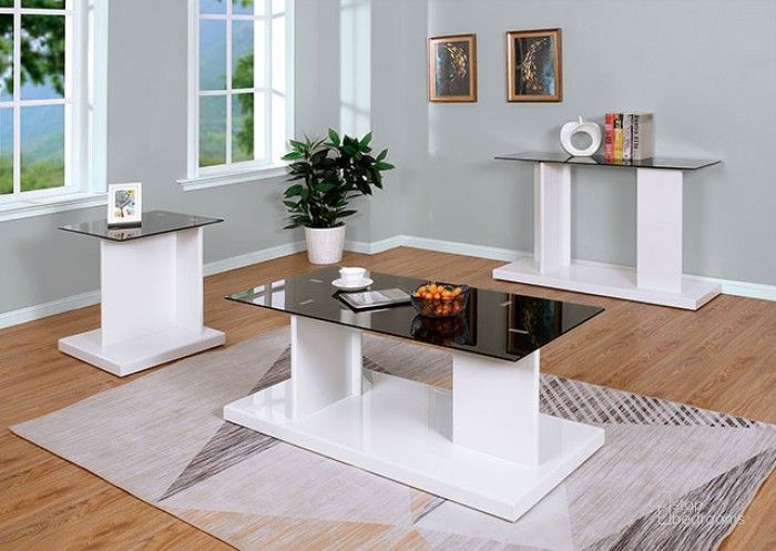 The appearance of Mannedorf Black And White Occasional Table Set designed by Furniture of America in the modern / contemporary interior design. This black and white piece of furniture  was selected by 1StopBedrooms from Mannedorf Collection to add a touch of cosiness and style into your home. Sku: CM4567WH-C;CM4567WH-E. Material: Glass. Product Type: Occasional Table Set. Image1