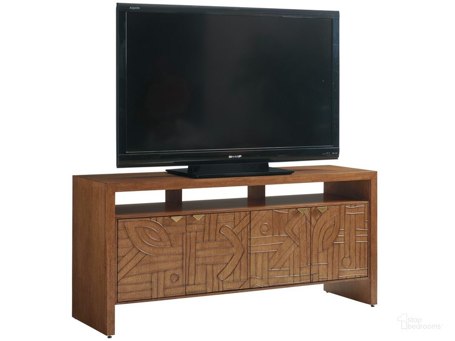 The appearance of Manning Media Console designed by Tommy Bahama in the modern / contemporary interior design. This copper piece of furniture  was selected by 1StopBedrooms from Palm Desert Collection to add a touch of cosiness and style into your home. Sku: 01-0575-907. Product Type: Media Console. Image1