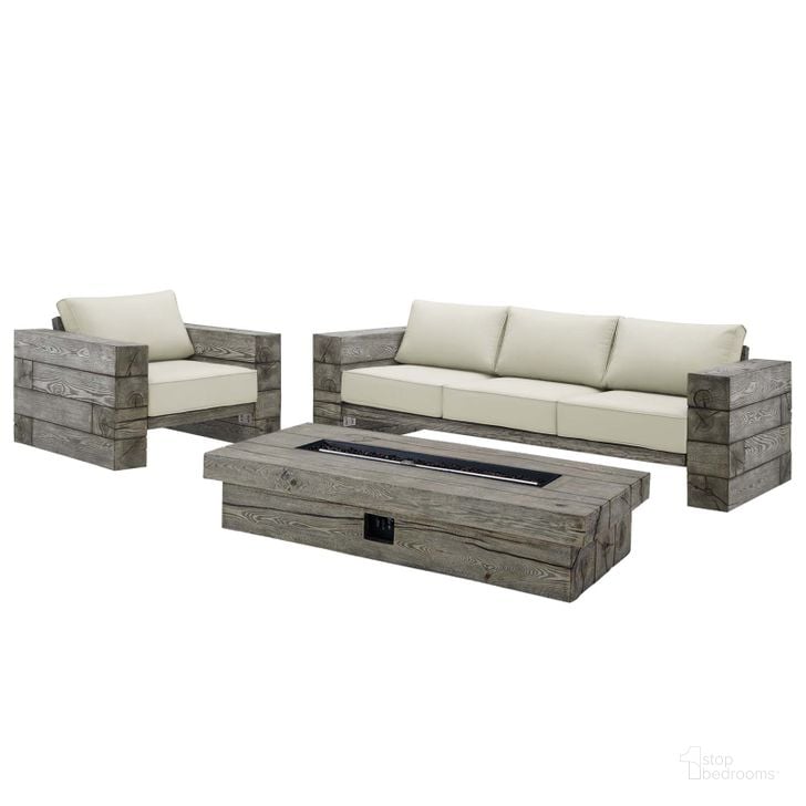 The appearance of Manteo Light Gray Beige Rustic Coastal Outdoor Patio 3 Piece Set designed by Modway in the modern / contemporary interior design. This light gray beige piece of furniture  was selected by 1StopBedrooms from Manteo Collection to add a touch of cosiness and style into your home. Sku: EEI-4035-LGR-BEI-SET. Material: Wood. Product Type: Outdoor Conversation Set. Image1