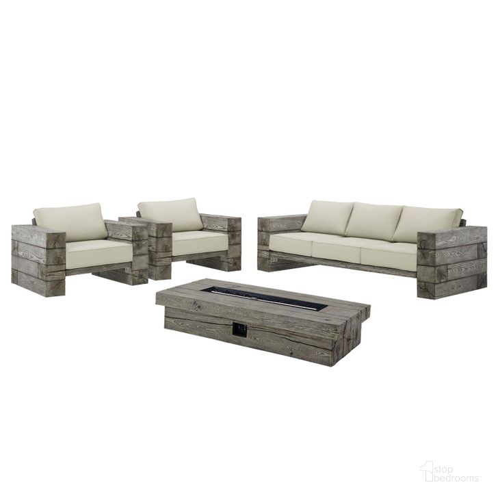 The appearance of Manteo Light Gray Beige Rustic Coastal Outdoor Patio 4 Piece Set EEI-4036-LGR-BEI-SET designed by Modway in the modern / contemporary interior design. This light gray beige piece of furniture  was selected by 1StopBedrooms from Manteo Collection to add a touch of cosiness and style into your home. Sku: EEI-4036-LGR-BEI-SET. Material: Wood. Product Type: Outdoor Conversation Set. Image1
