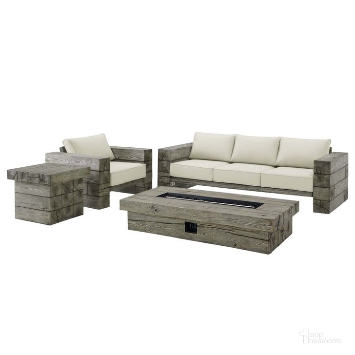 The appearance of Manteo Light Gray Beige Rustic Coastal Outdoor Patio 4 Piece Set EEI-4037-LGR-BEI-SET designed by Modway in the modern / contemporary interior design. This light gray beige piece of furniture  was selected by 1StopBedrooms from Manteo Collection to add a touch of cosiness and style into your home. Sku: EEI-4037-LGR-BEI-SET. Material: Wood. Product Type: Outdoor Conversation Set. Image1