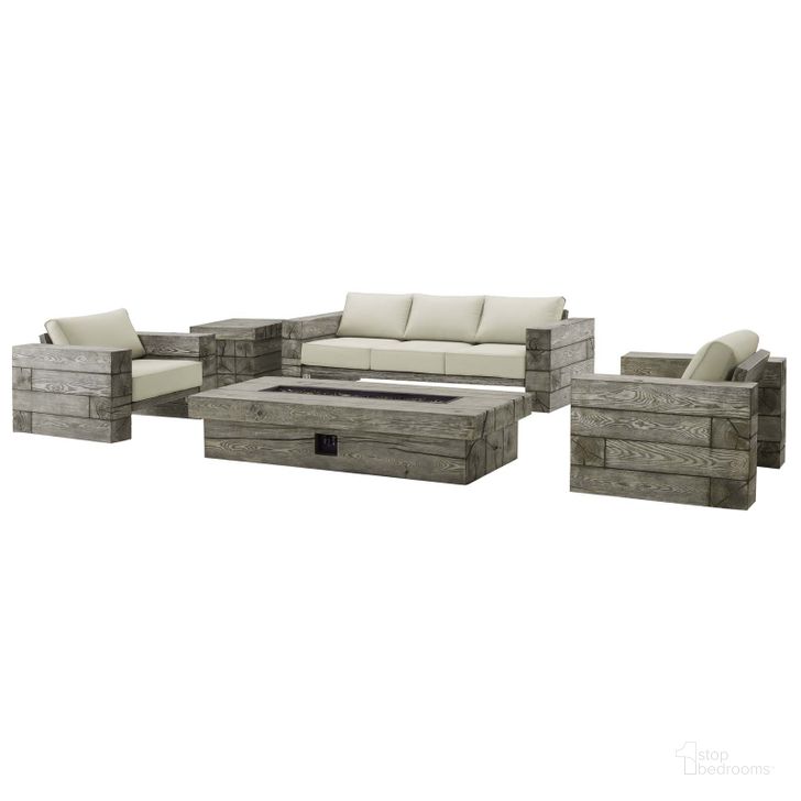 The appearance of Manteo Light Gray Beige Rustic Coastal Outdoor Patio 5 Piece Set designed by Modway in the modern / contemporary interior design. This light gray beige piece of furniture  was selected by 1StopBedrooms from Manteo Collection to add a touch of cosiness and style into your home. Sku: EEI-3651-LGR-BEI-SET. Material: Wood. Product Type: Outdoor Conversation Set. Image1