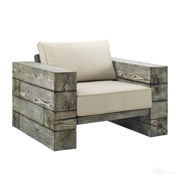 The appearance of Manteo Light Gray Beige Rustic Coastal Outdoor Patio Sunbrella Lounge Arm Chair designed by Modway in the modern / contemporary interior design. This light gray beige piece of furniture  was selected by 1StopBedrooms from Manteo Collection to add a touch of cosiness and style into your home. Sku: EEI-3564-LGR-BEI. Material: Wood. Product Type: Outdoor Dining Chair. Image1