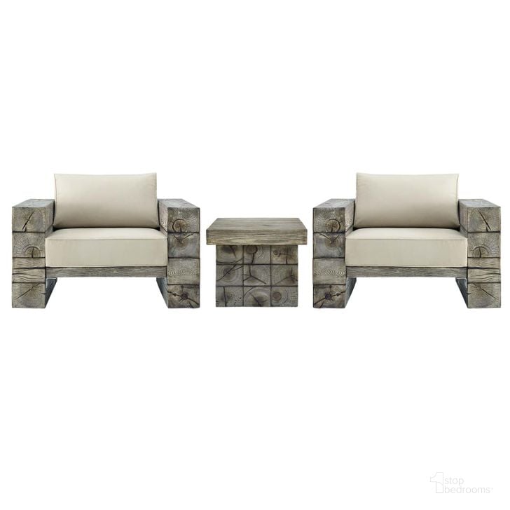 The appearance of Manteo Rustic Coastal Outdoor Patio Sunbrella 3 Piece Set designed by Modway in the modern / contemporary interior design. This light gray beige piece of furniture  was selected by 1StopBedrooms from Manteo Collection to add a touch of cosiness and style into your home. Sku: EEI-3652-LGR-BEI-SET. Material: Wood. Product Type: Outdoor Set. Image1