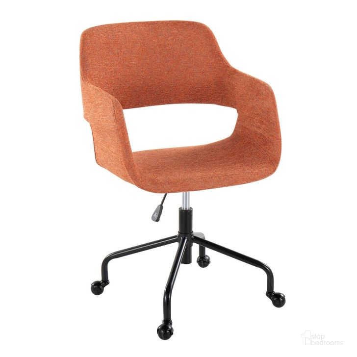 The appearance of Margarite Adjustable Office Chair In Orange designed by Lumisource in the modern / contemporary interior design. This orange piece of furniture  was selected by 1StopBedrooms from Margarite Collection to add a touch of cosiness and style into your home. Sku: OFC-MARG-CASTAR1 BKO1. Material: Metal. Product Type: Office Chair. Image1