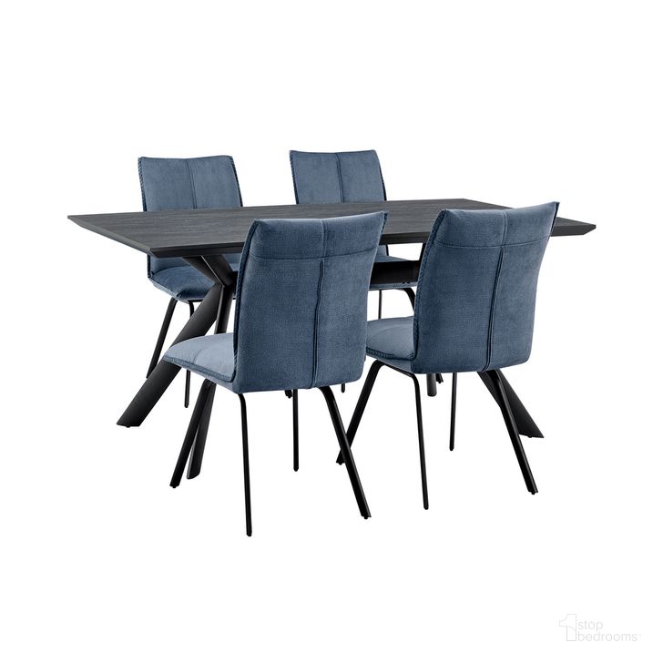 The appearance of Margot and Rylee 5-Piece Modern Rectangular Dining Set In Black Melamine Wood and Blue Fabric designed by Armen Living in the modern / contemporary interior design. This black piece of furniture  was selected by 1StopBedrooms from Margot and Rylee Collection to add a touch of cosiness and style into your home. Sku: LCMNDITOCH;LCMNDIBLBS;LCRYSIBLU;LCRYSIBLU. Material: Fabric. Product Type: Dining Room Set. Image1