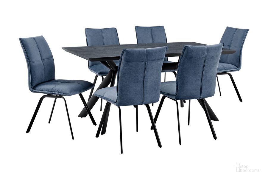 The appearance of Margot and Rylee 7-Piece Modern Rectangular Dining Set In Black Melamine Wood and Blue Fabric designed by Armen Living in the modern / contemporary interior design. This black piece of furniture  was selected by 1StopBedrooms from Margot and Rylee Collection to add a touch of cosiness and style into your home. Sku: LCMNDITOCH;LCMNDIBLBS;LCRYSIBLU;LCRYSIBLU;LCRYSIBLU. Material: Fabric. Product Type: Dining Room Set. Image1