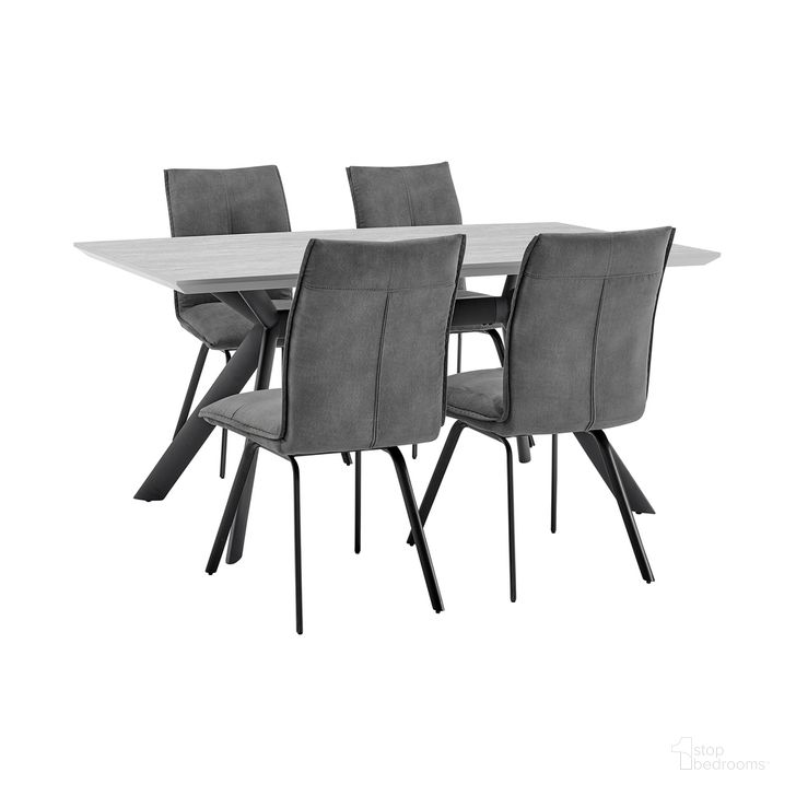 The appearance of Margot and Rylee 5-Piece Modern Rectangular Dining Set In Light Gray Melamine Wood and Charcoal Fabric designed by Armen Living in the modern / contemporary interior design. This black piece of furniture  was selected by 1StopBedrooms from Margot and Rylee Collection to add a touch of cosiness and style into your home. Sku: LCMNDITOGRY;LCMNDIBLBS;LCRYSICHA;LCRYSICHA. Material: Fabric. Product Type: Dining Room Set. Image1