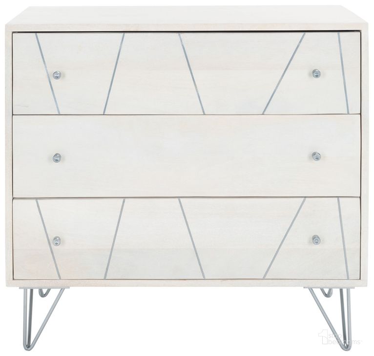 The appearance of Marigold 3 Drawer Chest in White Wash CHS9001B designed by Safavieh in the modern / contemporary interior design. This white wash piece of furniture  was selected by 1StopBedrooms from Marigold Collection to add a touch of cosiness and style into your home. Sku: CHS9001B. Material: Wood. Product Type: Chest. Image1