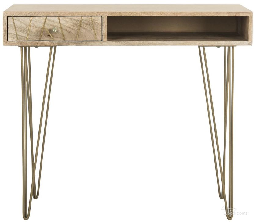 The appearance of Marigold Natural Desk designed by Safavieh in the modern / contemporary interior design. This natural piece of furniture  was selected by 1StopBedrooms from Marigold Collection to add a touch of cosiness and style into your home. Sku: DSK9001A. Product Type: Desk. Material: Iron. Image1