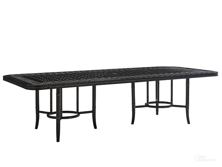 The appearance of Marimba Dining Table With Cast Top designed by Tommy Bahama in the traditional interior design. This black piece of furniture  was selected by 1StopBedrooms from Marimba Collection to add a touch of cosiness and style into your home. Sku: 01-3237-877C. Material: Aluminum. Product Type: Outdoor Table. Size: 111". Image1