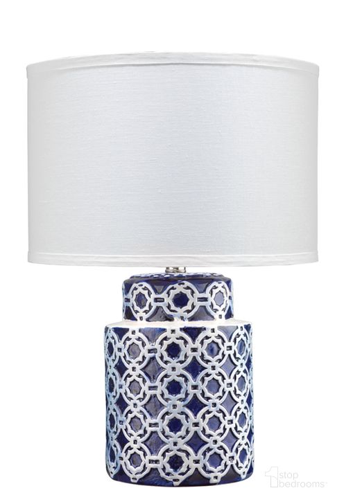 The appearance of Marina Table Lamp designed by Jamie Young Company in the transitional interior design. This blue and white piece of furniture  was selected by 1StopBedrooms from Marina Collection to add a touch of cosiness and style into your home. Sku: BL216-TL2. Material: Ceramic. Product Type: Table Lamp. Image1