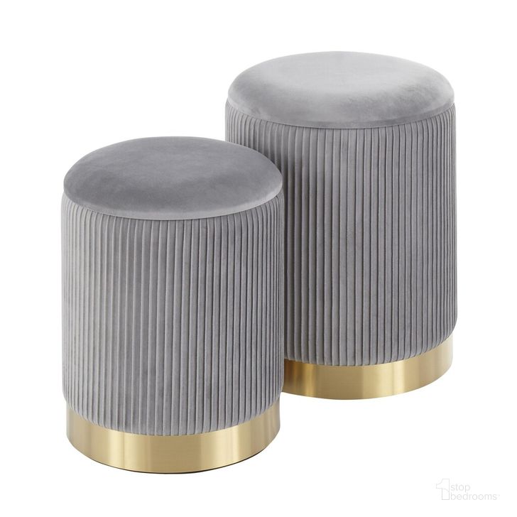 The appearance of Marla Nesting Pleated Ottoman Set In Grey Velvet designed by Lumisource in the modern / contemporary interior design. This grey velvet piece of furniture  was selected by 1StopBedrooms from Marla Collection to add a touch of cosiness and style into your home. Sku: OT-MARLA PLT VGY. Product Type: Ottoman. Material: Velvet. Image1