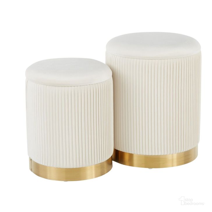 The appearance of Marla Nesting Pleated Ottoman Set In Cream Velvet designed by Lumisource in the modern / contemporary interior design. This cream velvet piece of furniture  was selected by 1StopBedrooms from Marla Collection to add a touch of cosiness and style into your home. Sku: OT-MARLA PLT VCR. Product Type: Ottoman. Material: Velvet. Image1