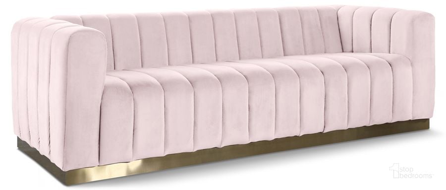 The appearance of Marlon Velvet Sofa In Pink designed by Meridian in the modern / contemporary interior design. This pink velvet piece of furniture  was selected by 1StopBedrooms from Marlon Collection to add a touch of cosiness and style into your home. Sku: 603Pink-S. Material: Wood. Product Type: Sofa. Image1
