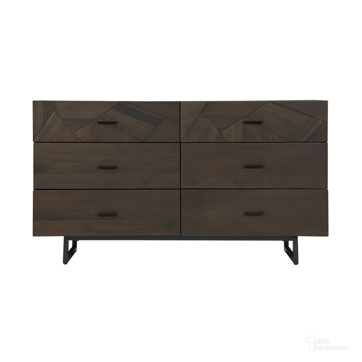 The appearance of Marquis 6 Drawer Oak Wood Dresser with Black Metal Legs designed by Armen Living in the modern / contemporary interior design. This smoke piece of furniture  was selected by 1StopBedrooms from Marquis Collection to add a touch of cosiness and style into your home. Sku: LCMUDRGR. Material: Wood. Product Type: Dresser. Image1