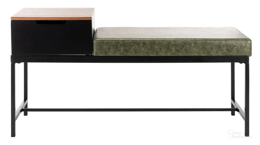 The appearance of Maruka Grey Wash/Dark Green Bench With Storage designed by Safavieh in the modern / contemporary interior design. This gray wash piece of furniture  was selected by 1StopBedrooms from Maruka Collection to add a touch of cosiness and style into your home. Sku: BCH6401D. Material: Metal. Product Type: Bench. Image1