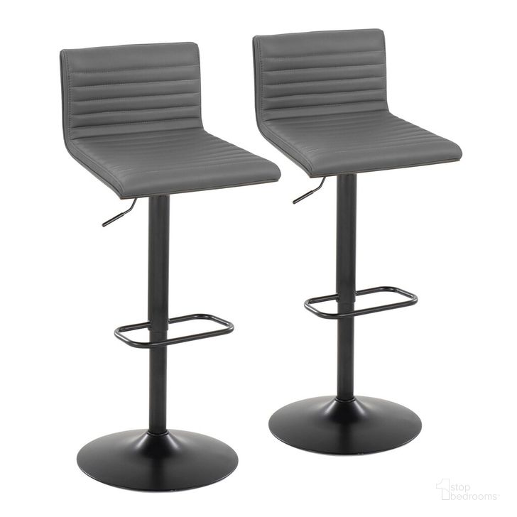 The appearance of Mason Adjustable Barstool Set of 2 In Black designed by Lumisource in the modern / contemporary interior design. This gray piece of furniture  was selected by 1StopBedrooms from Mason Collection to add a touch of cosiness and style into your home. Sku: BS-MASONPU-RNR2 BKWLGY2. Material: Leather. Product Type: Barstool. Image1