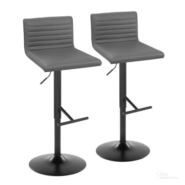 The appearance of Mason Adjustable Barstool Set of 2 In Black designed by Lumisource in the modern / contemporary interior design. This gray piece of furniture  was selected by 1StopBedrooms from Mason Collection to add a touch of cosiness and style into your home. Sku: BS-MASONPU-STRT2 BKWLGY2. Material: Leather. Product Type: Barstool. Image1