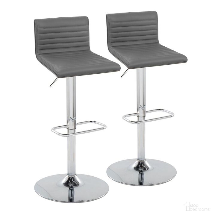 The appearance of Mason Adjustable Barstool Set of 2 In Chrome designed by Lumisource in the modern / contemporary interior design. This gray piece of furniture  was selected by 1StopBedrooms from Mason Collection to add a touch of cosiness and style into your home. Sku: BS-MASONPU-RNR2 CHRWLGY2. Material: Leather. Product Type: Barstool. Image1