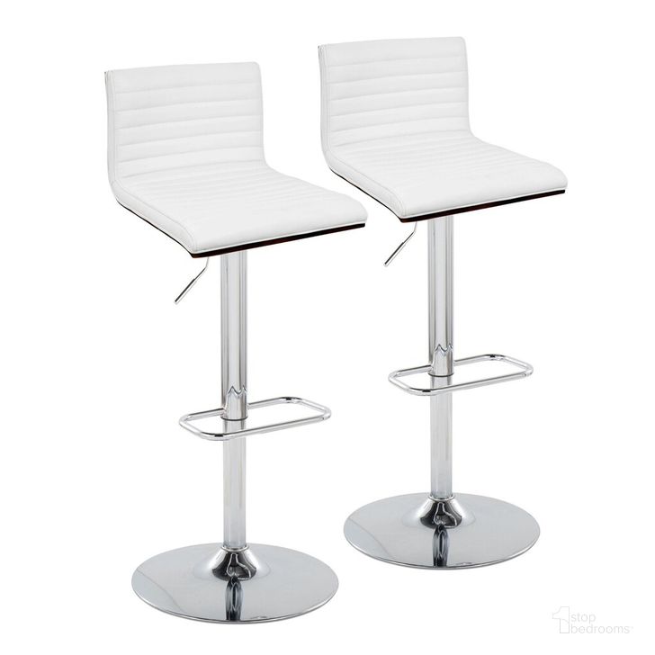 The appearance of Mason Adjustable Barstool Set of 2 In Chrome designed by Lumisource in the modern / contemporary interior design. This white piece of furniture  was selected by 1StopBedrooms from Mason Collection to add a touch of cosiness and style into your home. Sku: BS-MASONPU-RNR2 CHRWLW2. Material: Leather. Product Type: Barstool. Image1